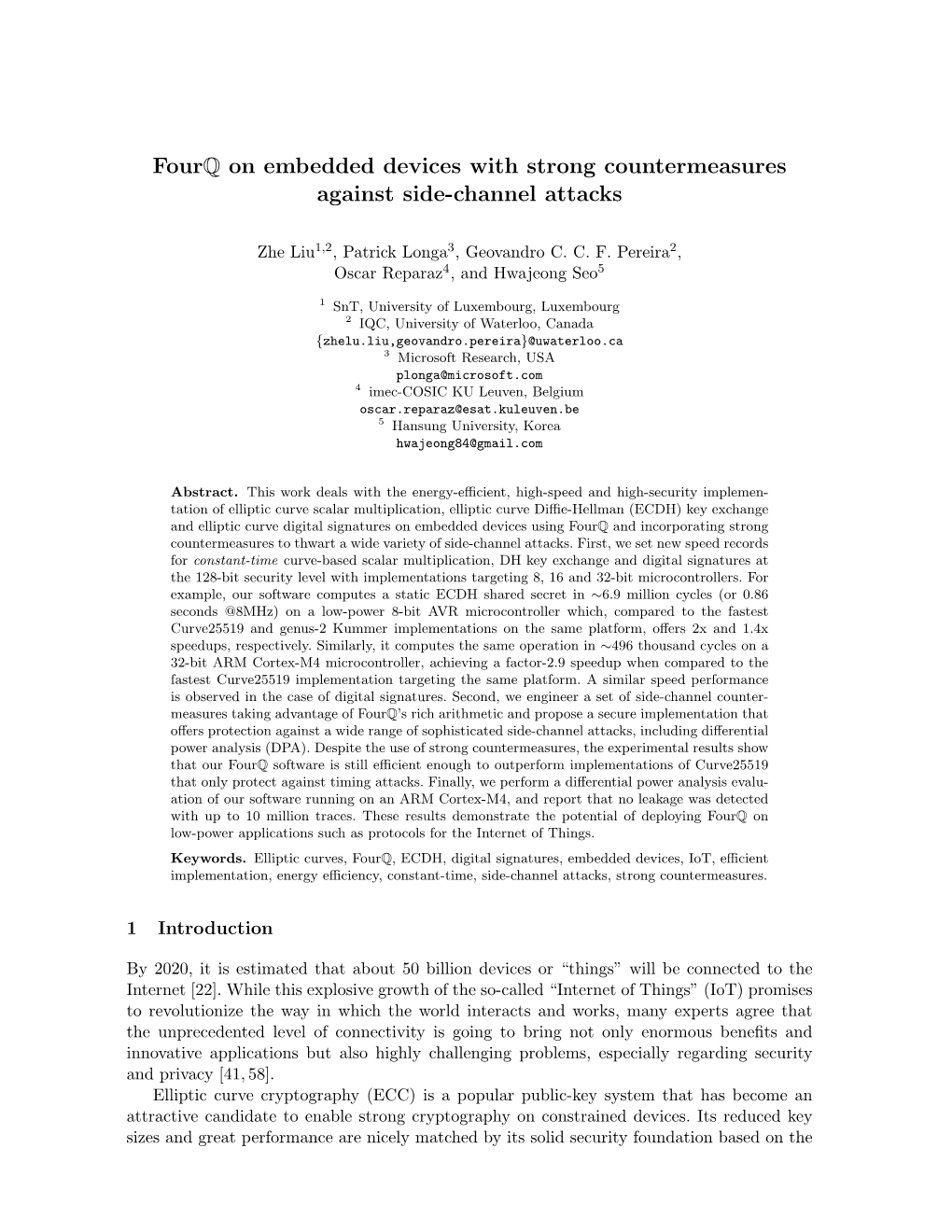 Fourq on Embedded Devices with Strong Countermeasures Against Side-Channel Attacks