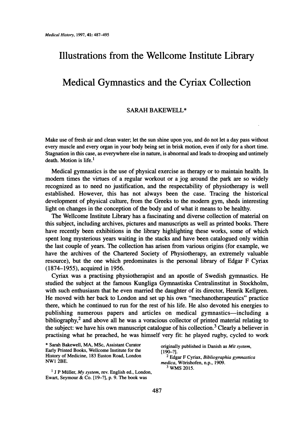 Illustrations from the Wellcome Institute Library Medical Gymnastics and the Cyriax Collection