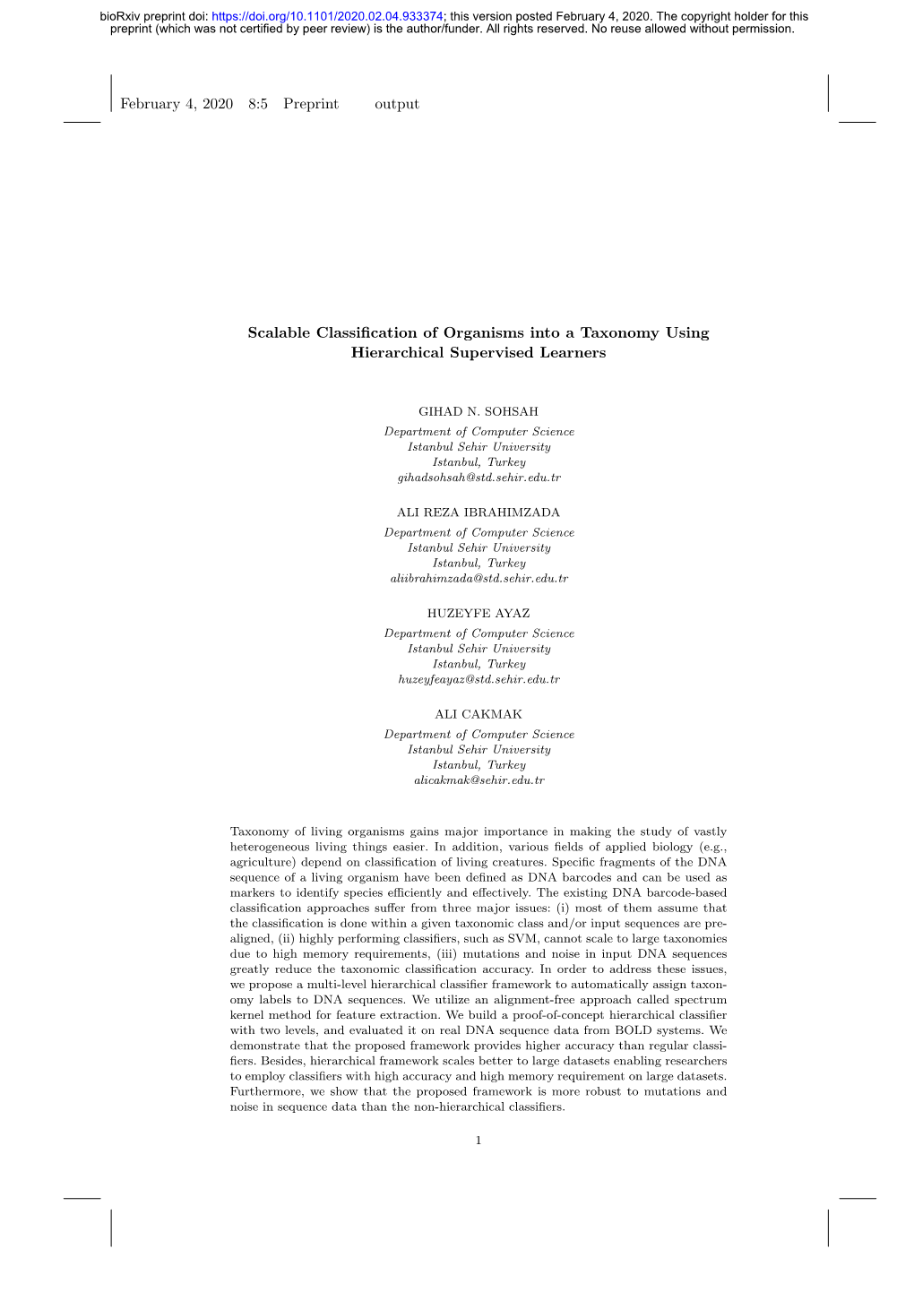 Scalable Classification of Organisms Into a Taxonomy Using Hierarchical