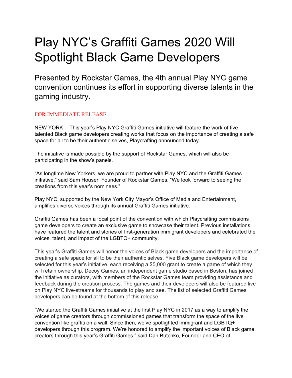 Play NYC's Graffiti Games 2020 Will Spotlight Black Game Developers