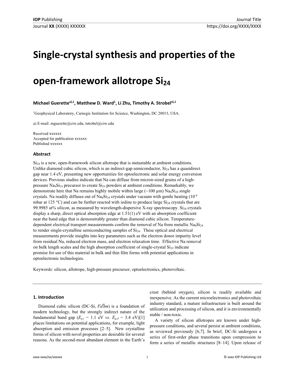 Single‐Crystal Synthesis and Properties of the Open‐Framework Allotrope Si24
