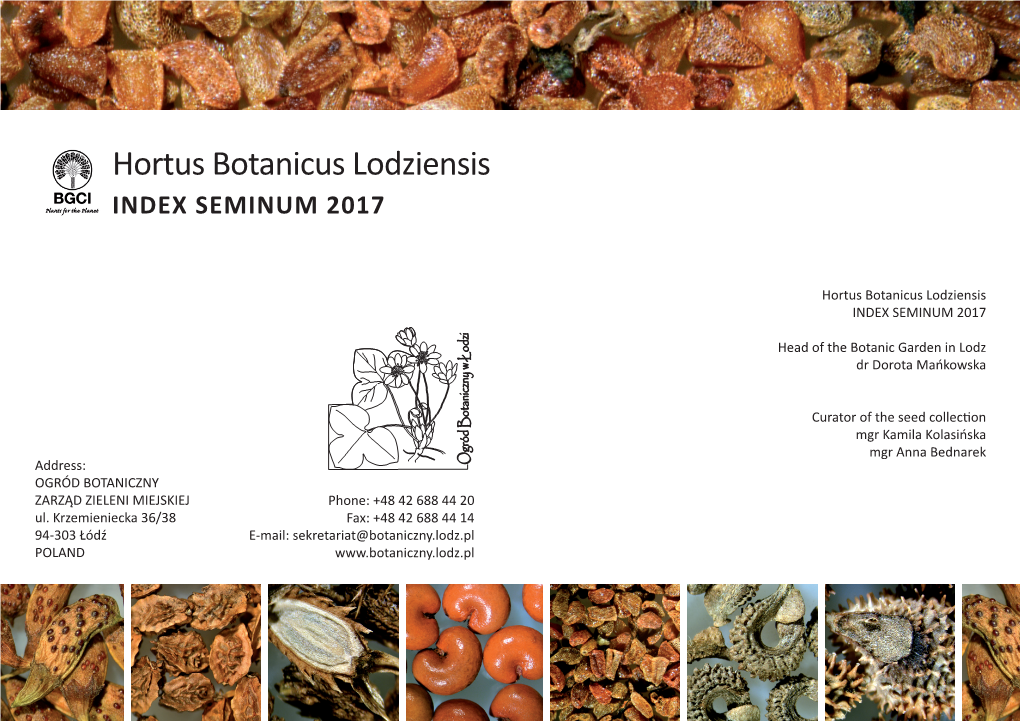 Hortus Botanicus Lodziensis INDEX SEMINUM 2017