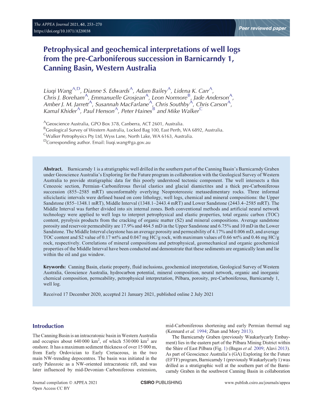 Petrophysical and Geochemical Interpretations of Well Logs from the Pre-Carboniferous Succession in Barnicarndy 1, Canning Basin, Western Australia