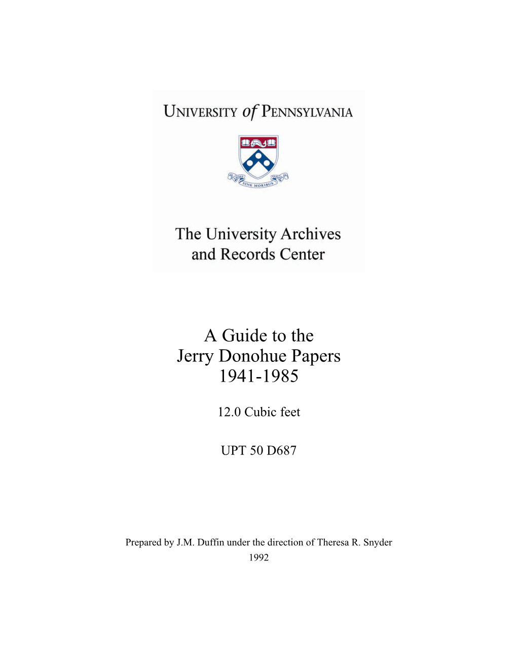 Guide, Jerry Donohue Papers (UPT 50 D687)