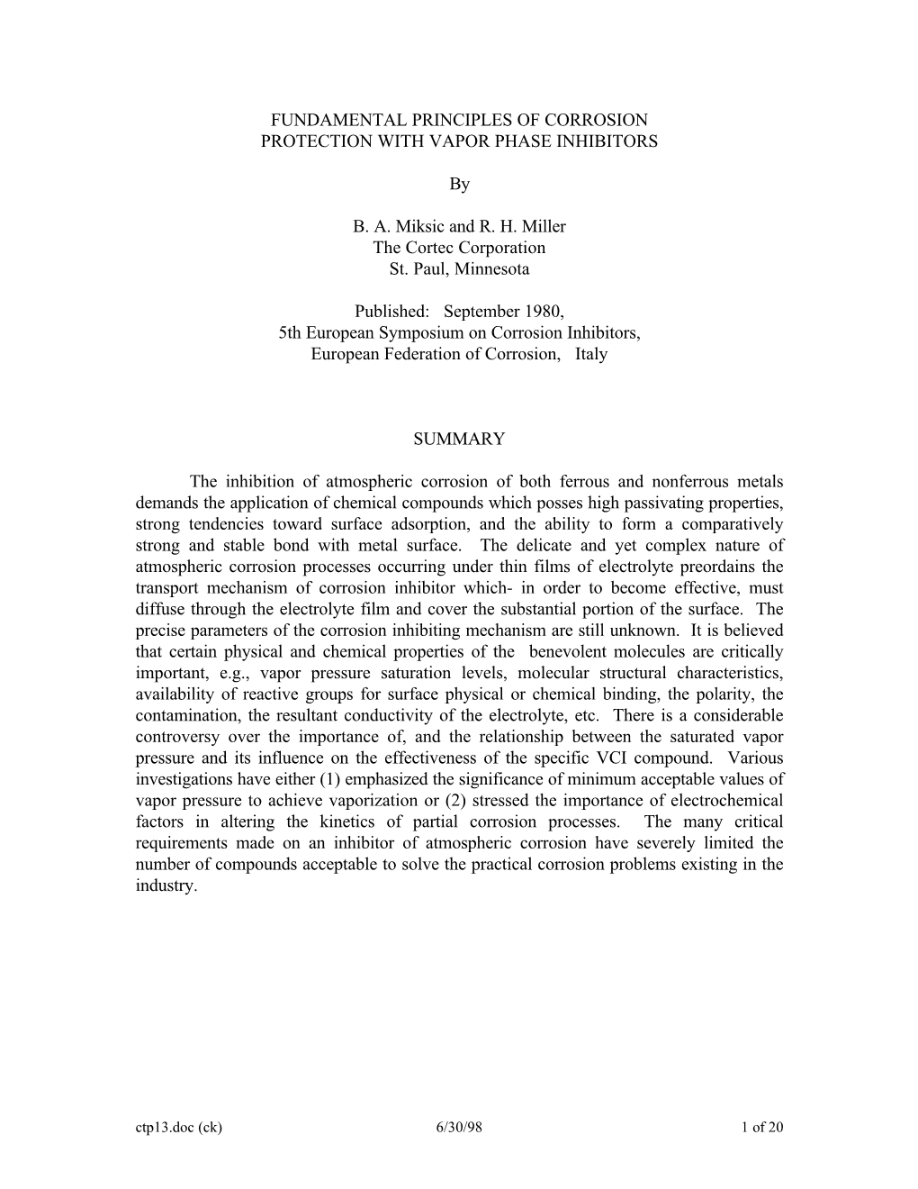 Fundamental Principles of Corrosion Protection with Vapor Phase Inhibitors