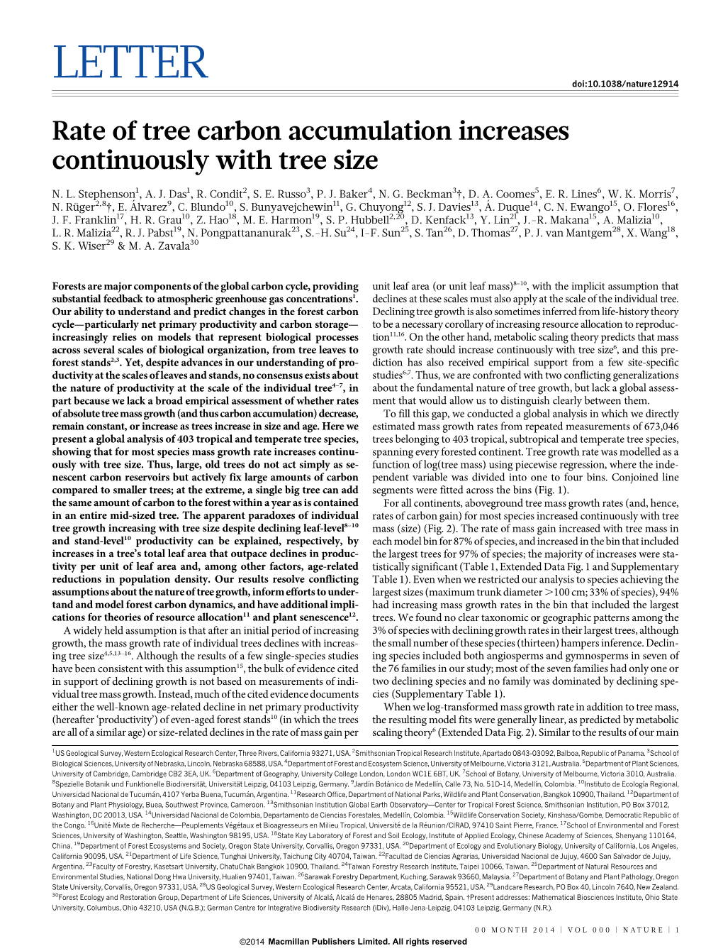 Rate of Tree Carbon Accumulation Increases Continuously with Tree Size