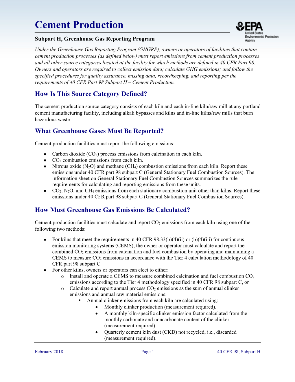 Cement Production Final Rule Information Sheet