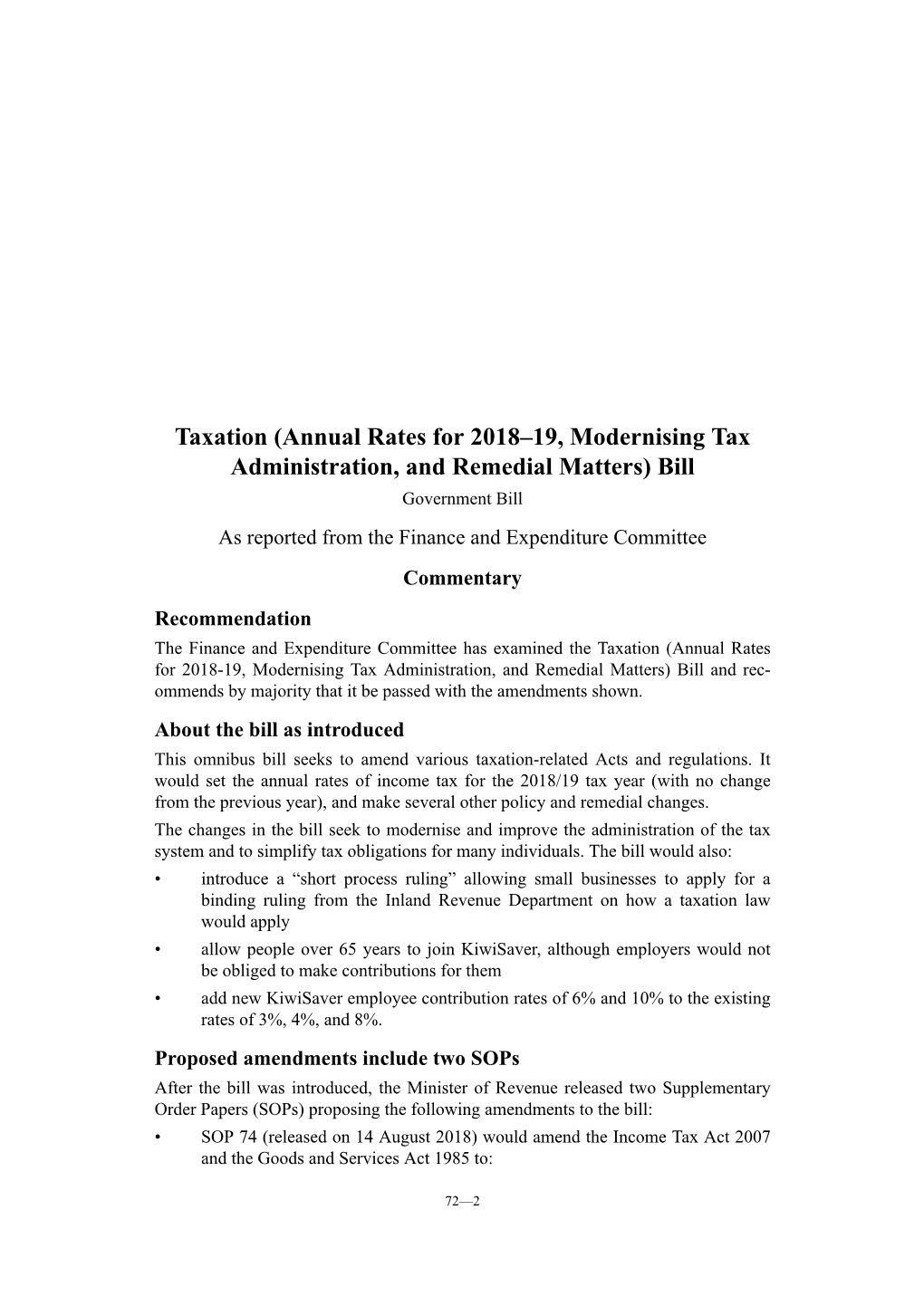 Taxation (Annual Rates for 2018–19, Modernising Tax Administration