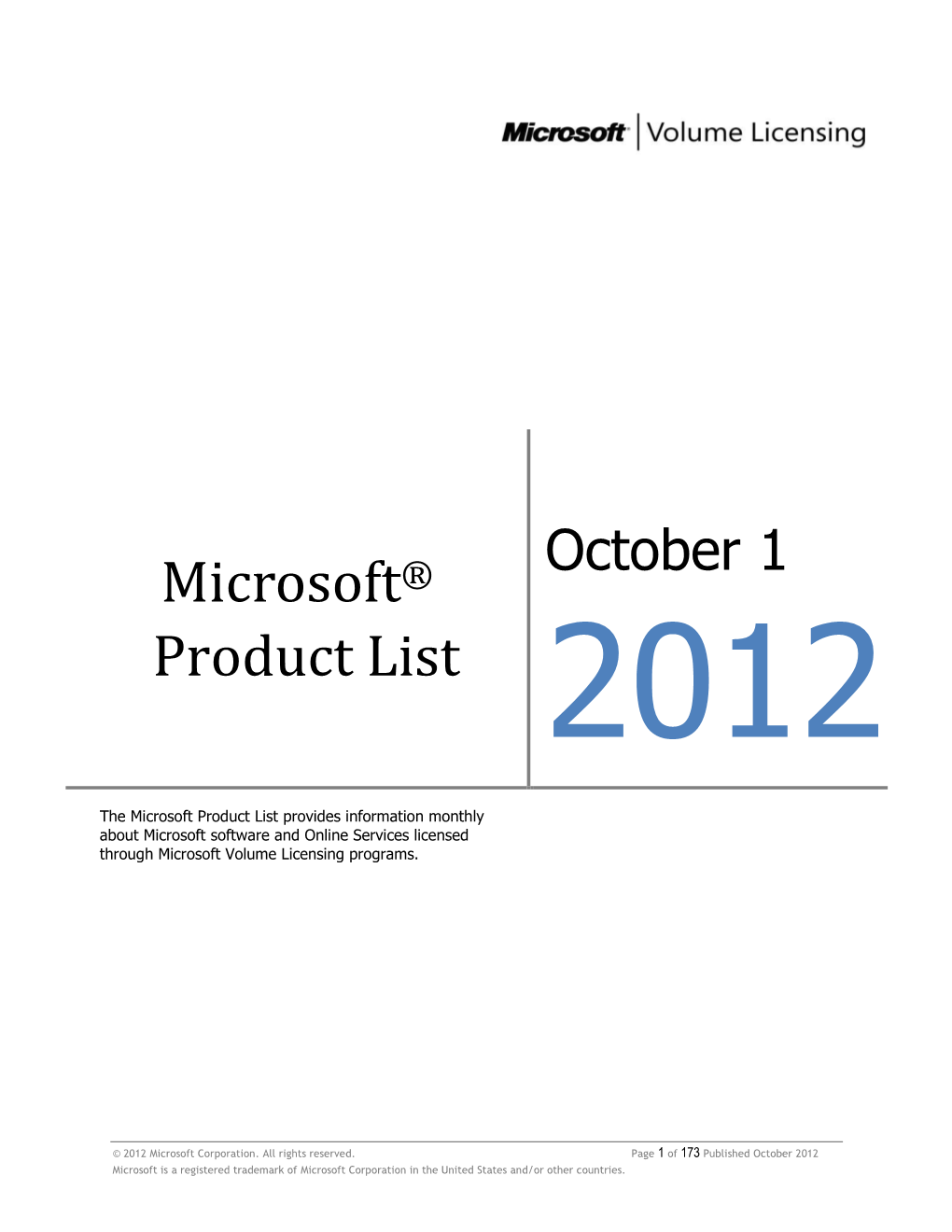 Microsoft® Product List 2012