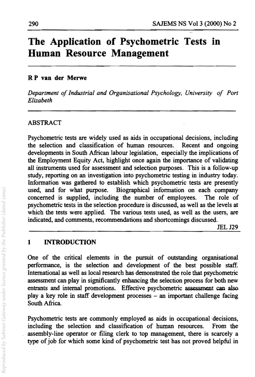 The Application of Psychometric Tests in Human Resource Management