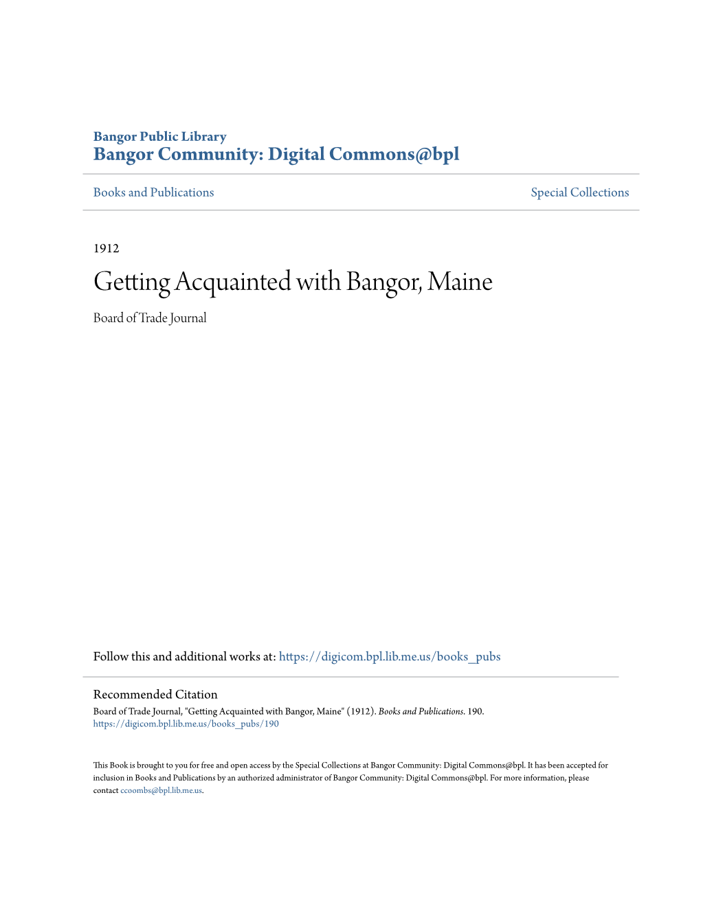 Bangor, Maine Board of Trade Journal