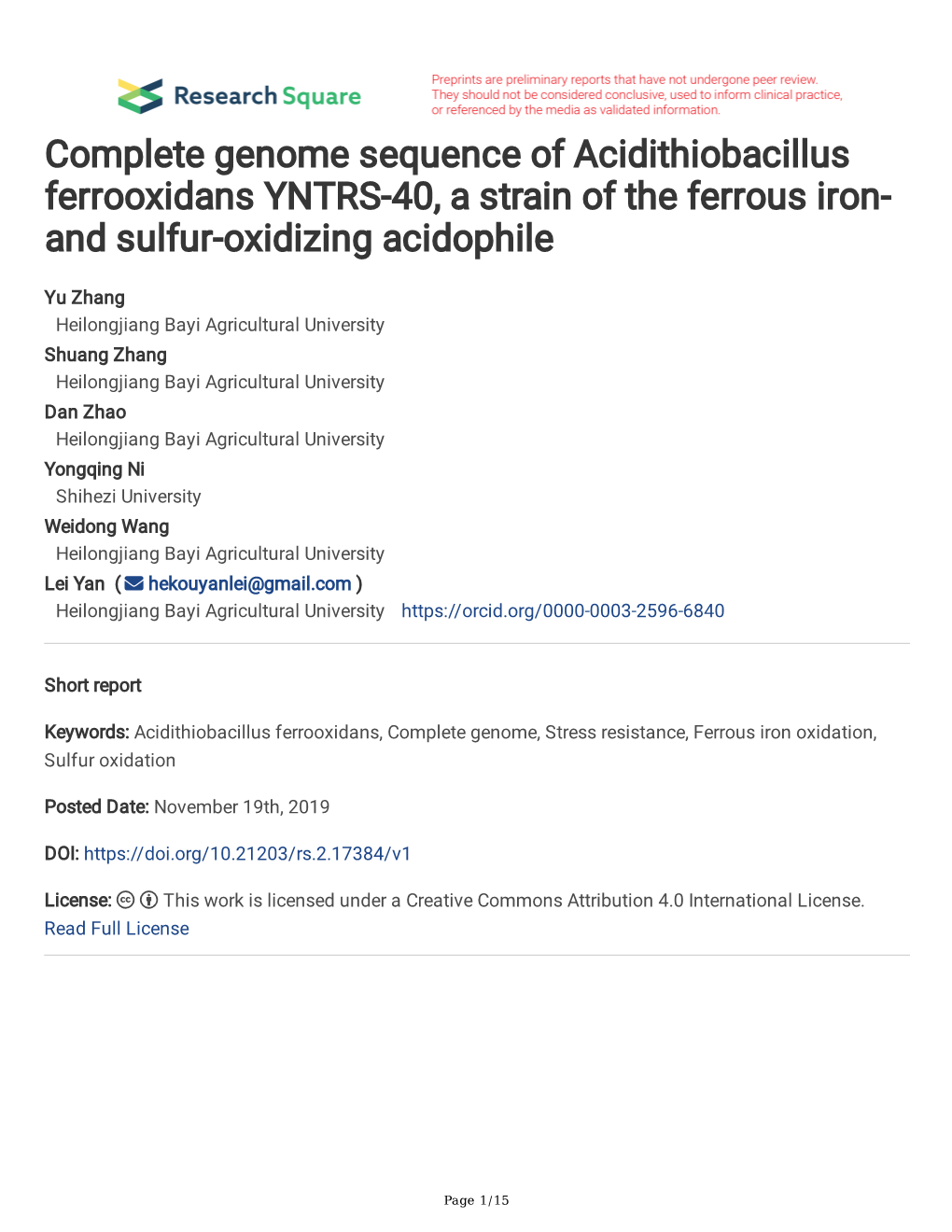 Complete Genome Sequence of Acidithiobacillus Ferrooxidans YNTRS-40, a Strain of the Ferrous Iron- and Sulfur-Oxidizing Acidophile
