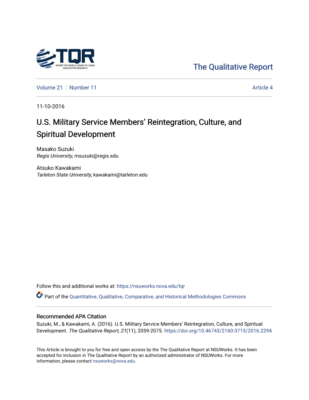 U.S. Military Service Members' Reintegration, Culture, and Spiritual