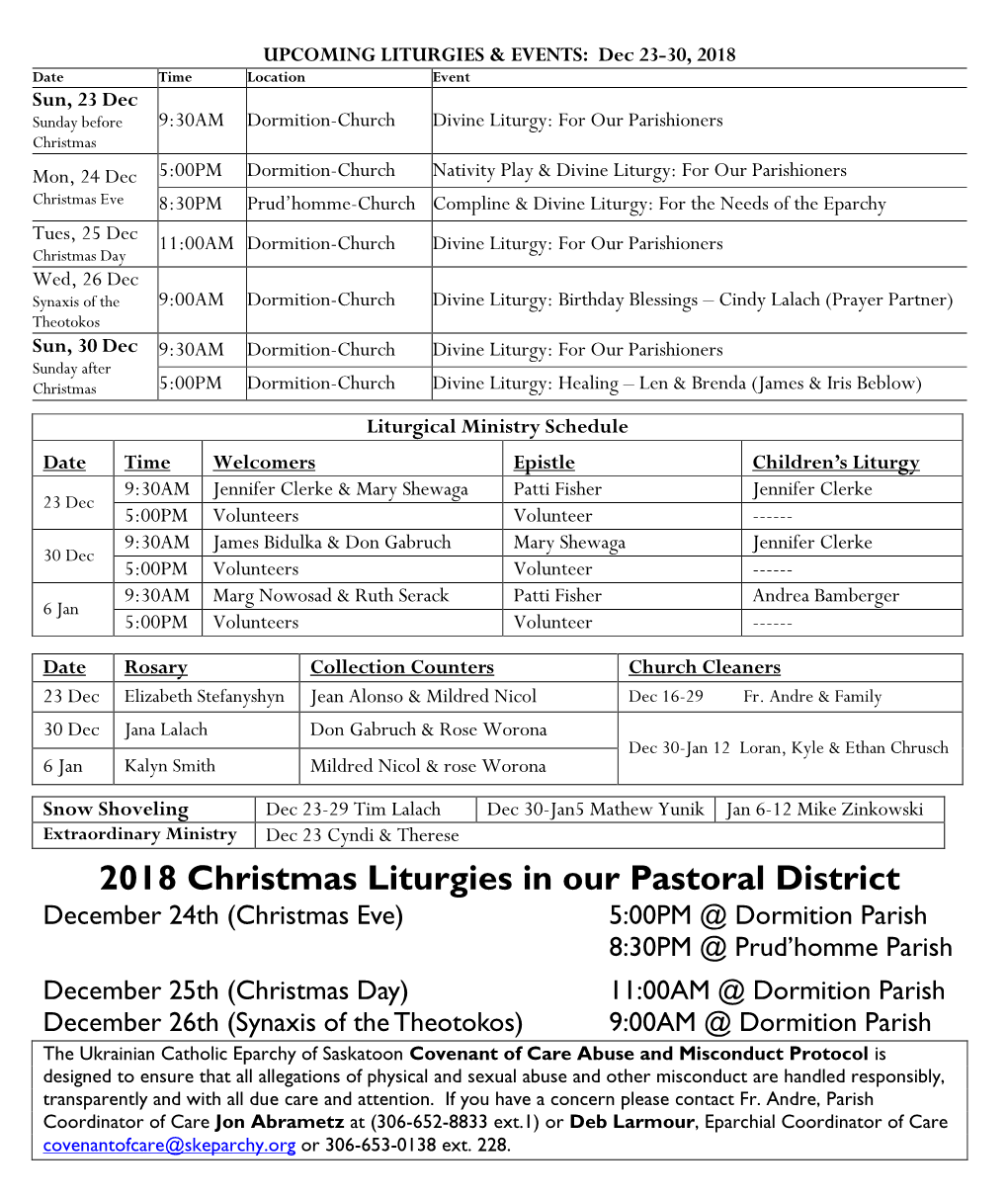 2018 Christmas Liturgies in Our Pastoral District