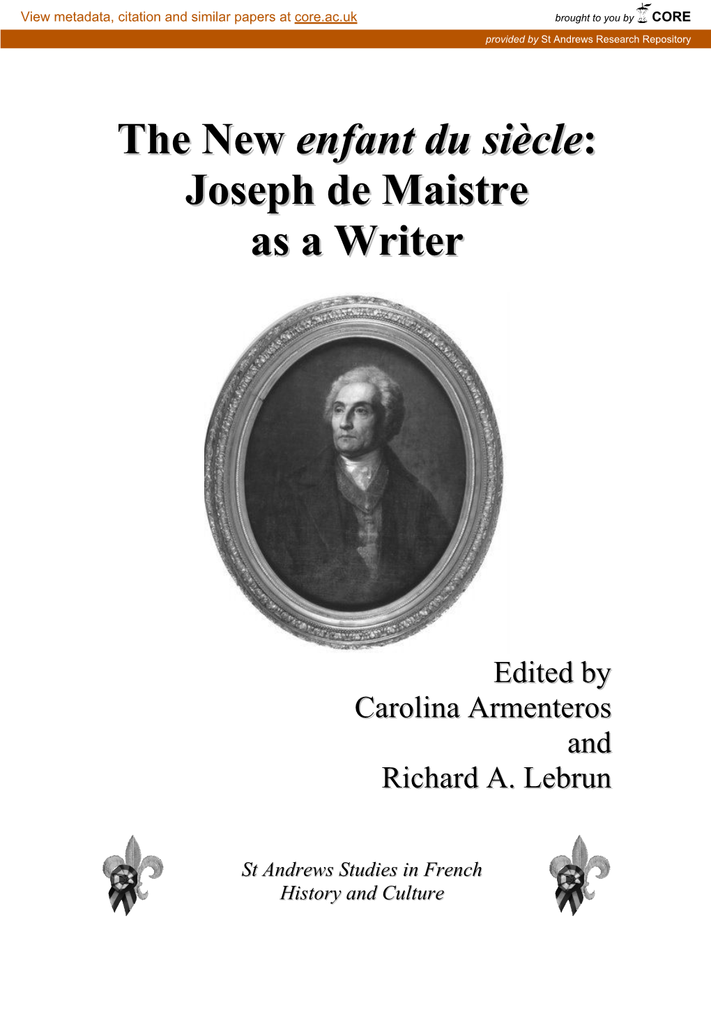 Joseph De Maistre As a Writer