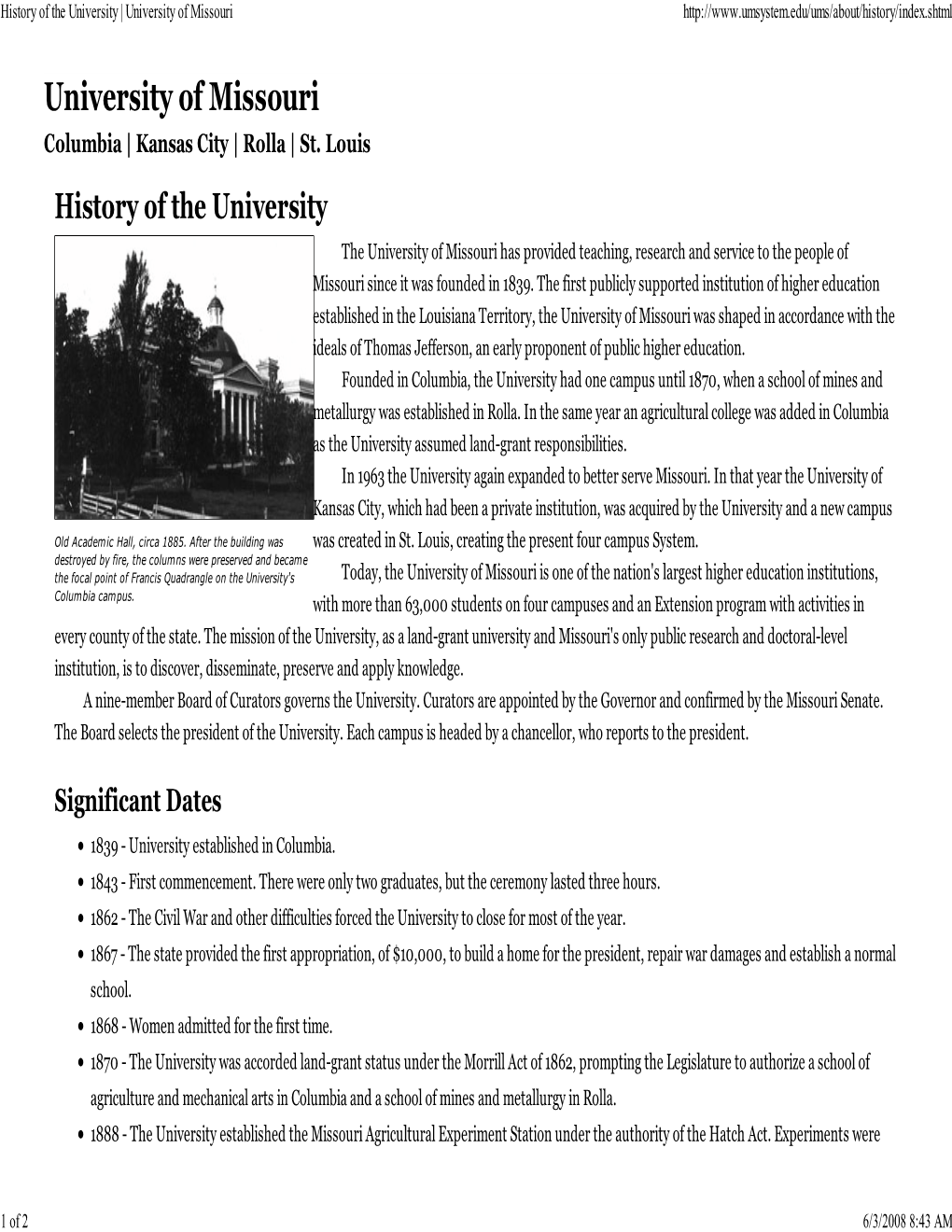 History of the University |