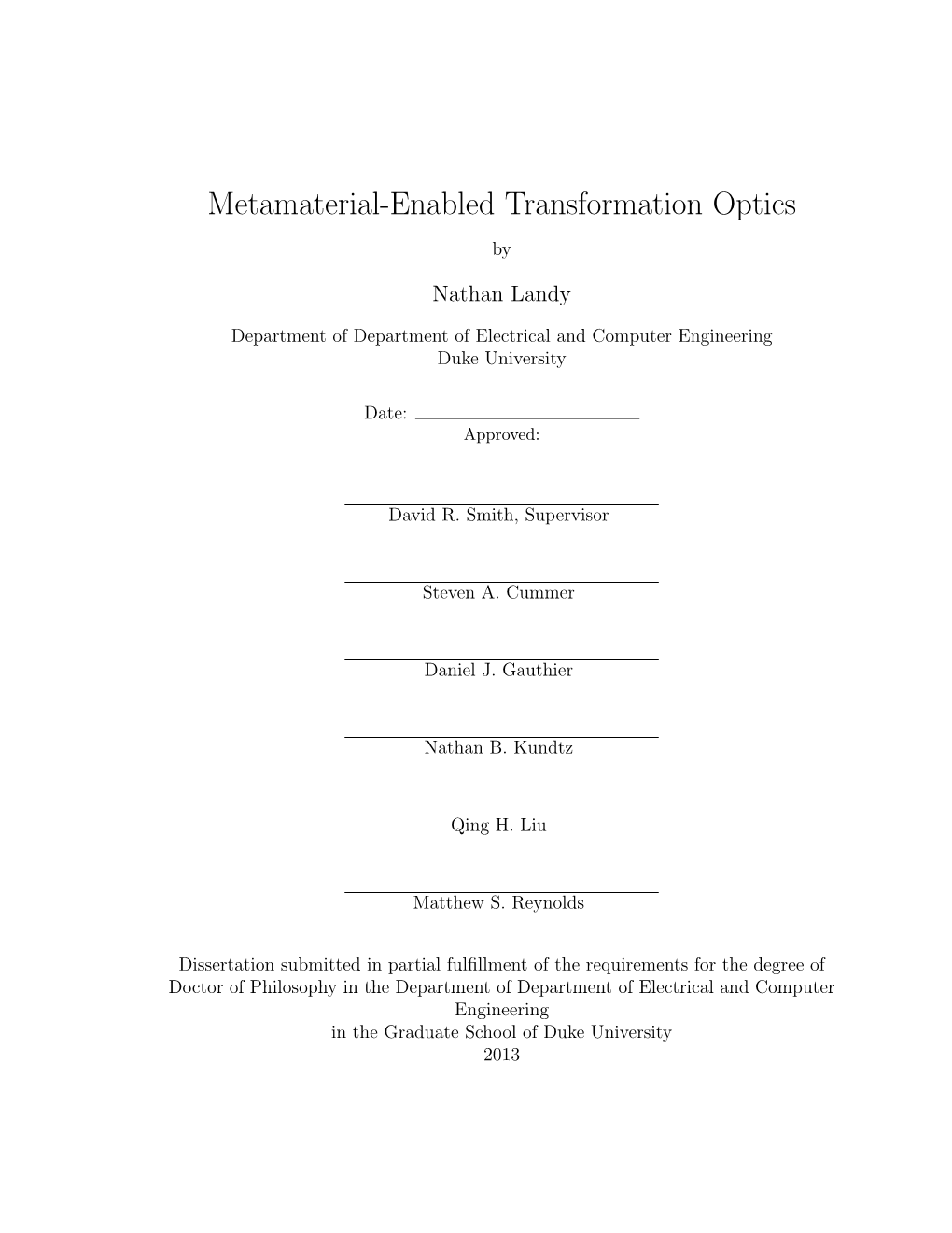 Metamaterial-Enabled Transformation Optics