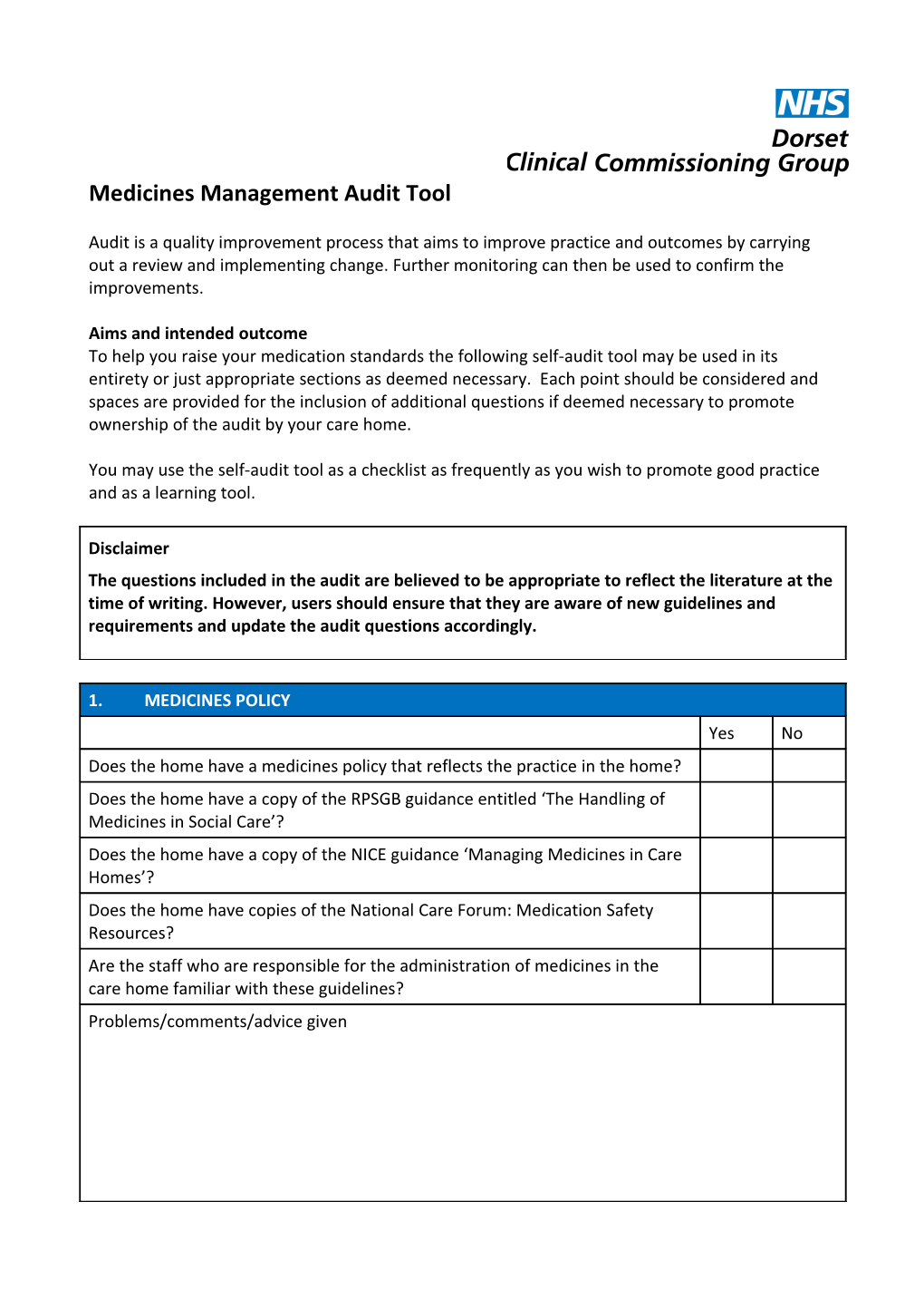 Medicines Management Audit Tool