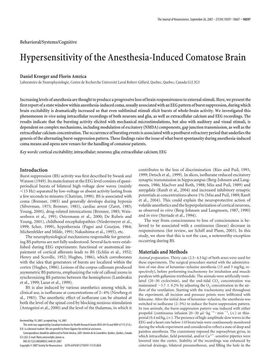Hypersensitivity of the Anesthesia-Induced Comatose Brain