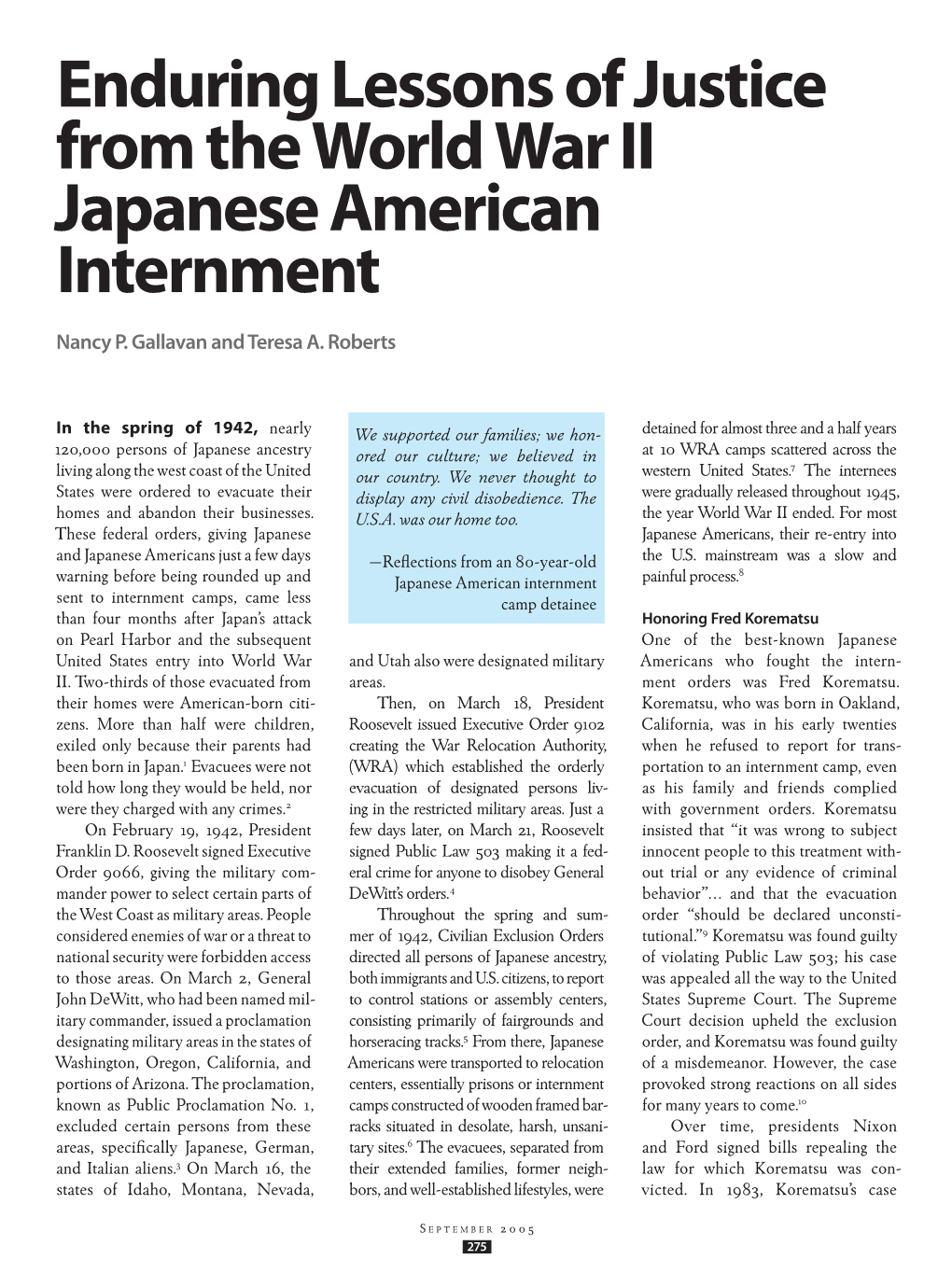 Enduring Lessons of Justice from the World War II Japanese American Internment