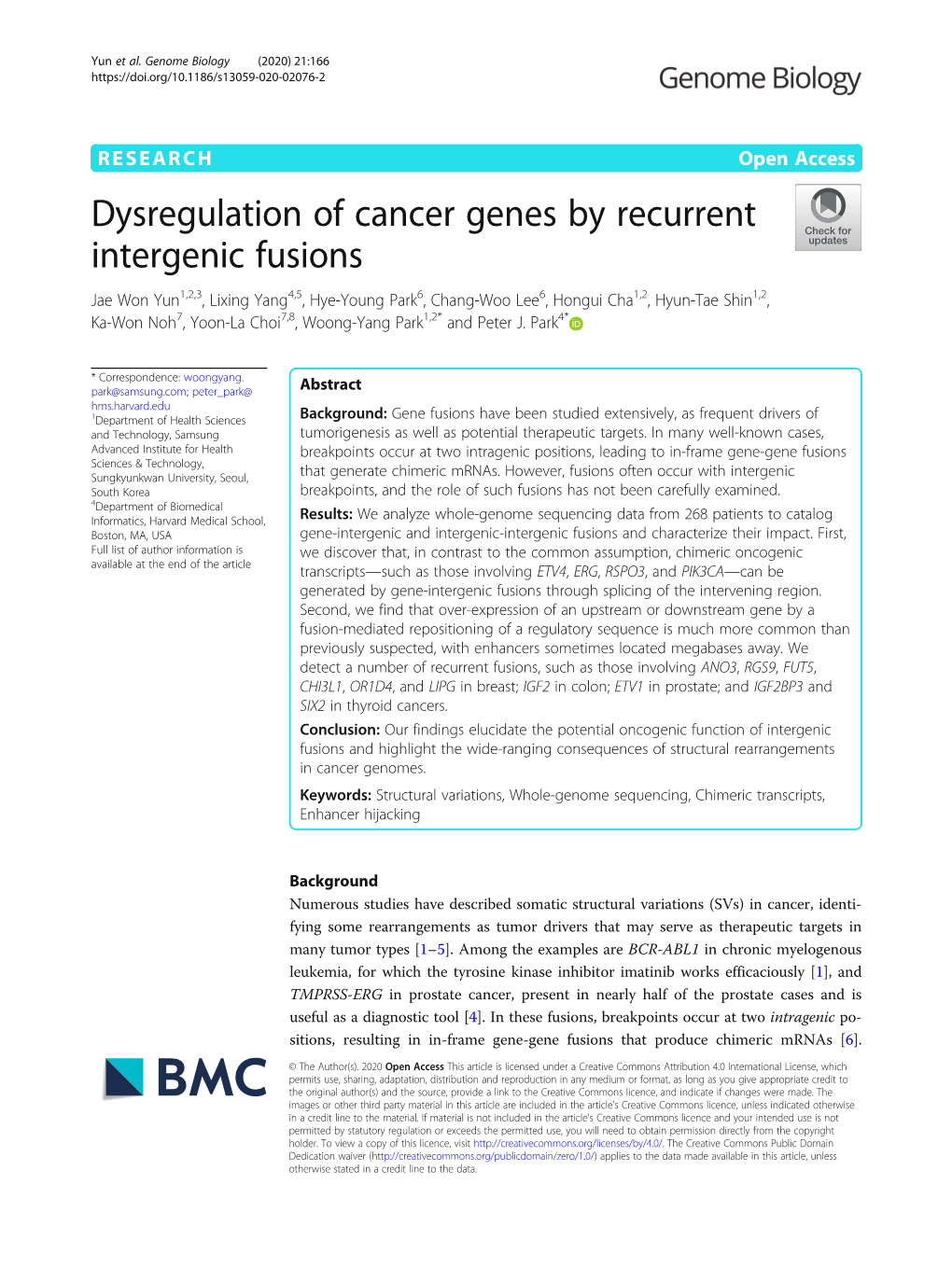 Dysregulation of Cancer Genes by Recurrent Intergenic Fusions