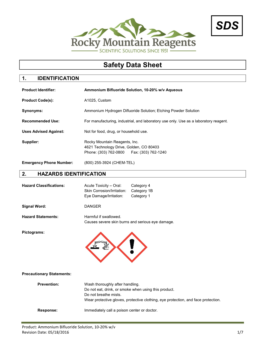 Ammonium Bifluoride Solution, 10-20% W/V Aqueous