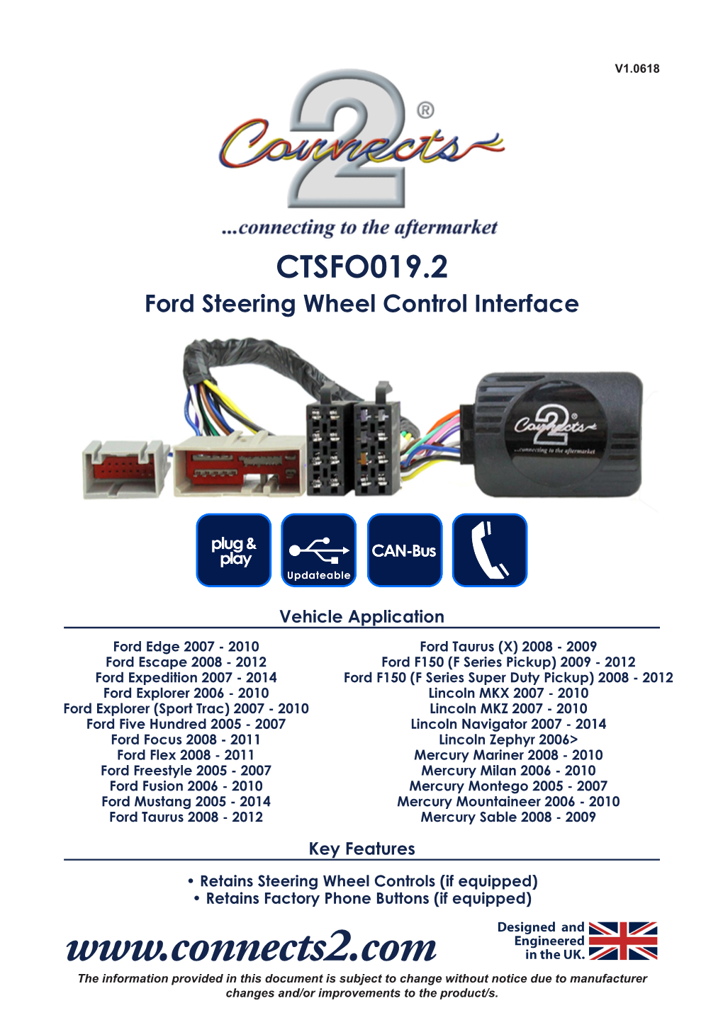 The Information Provided in This Document Is Subject to Change Without Notice Due to Manufacturer Changes And/Or Improvements to the Product/S