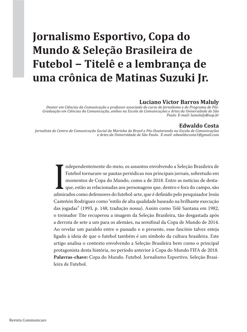 Jornalismo Esportivo, Copa Do Mundo & Seleção Brasileira De Futebol