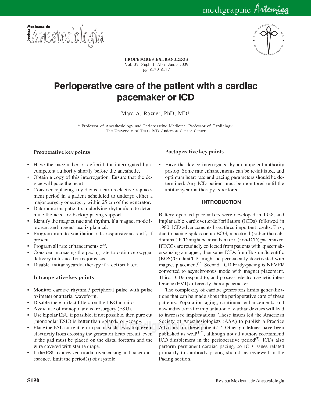 Perioperative Care of the Patient with a Cardiac Pacemaker Or ICD
