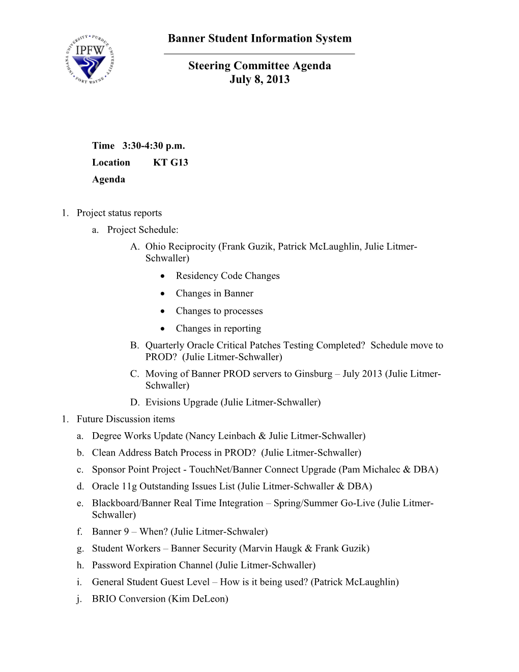 Steering Committee Agenda