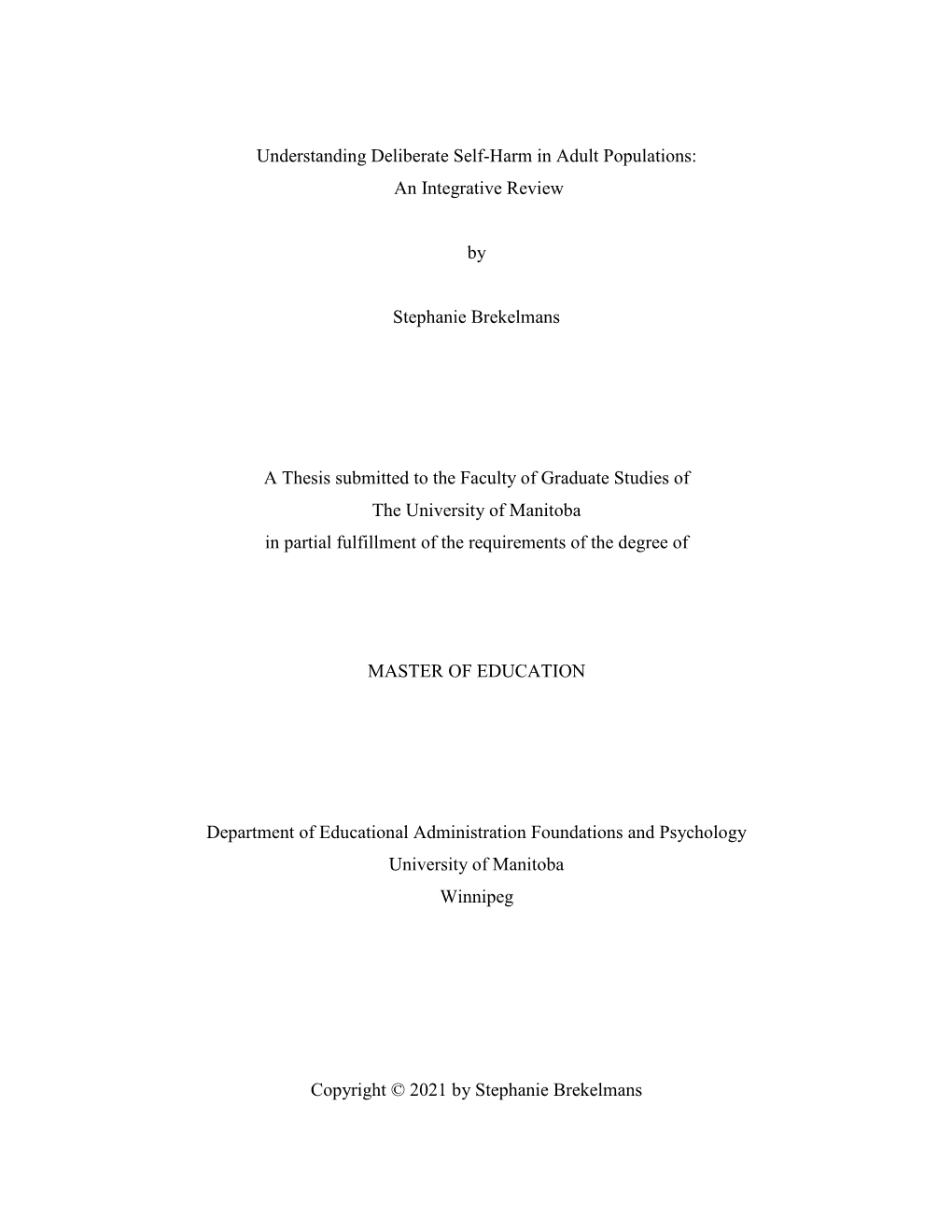 Understanding Deliberate Self-Harm in Adult Populations: an Integrative Review