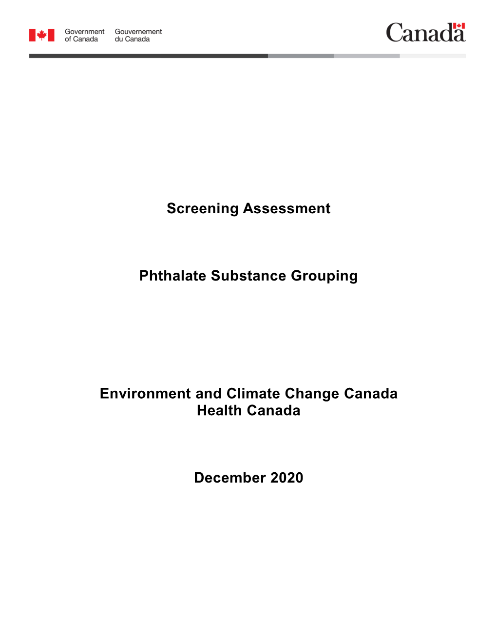 Screening Assessment Phthalate Substance Grouping Environment