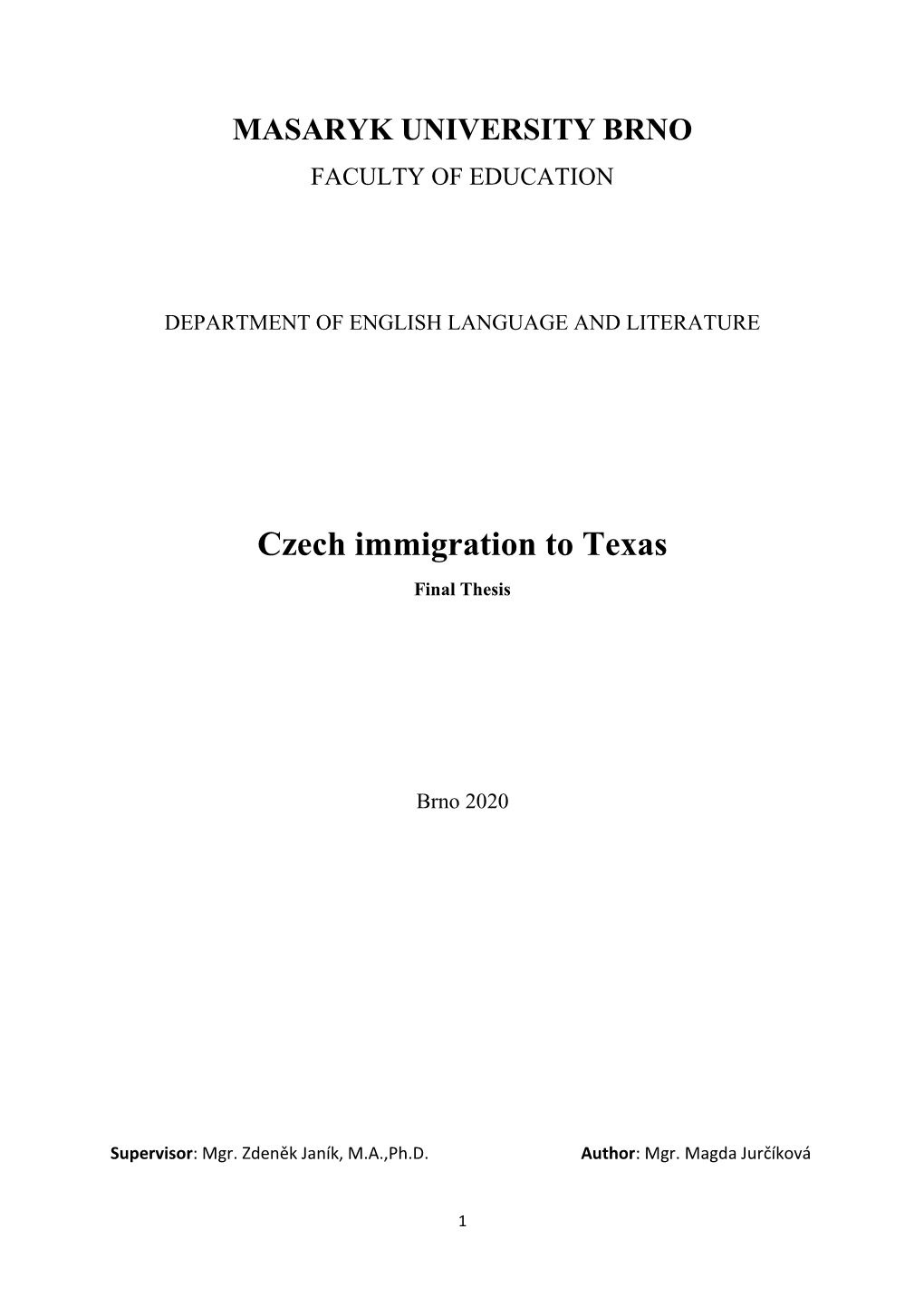 Czech Immigration to Texas Final Thesis