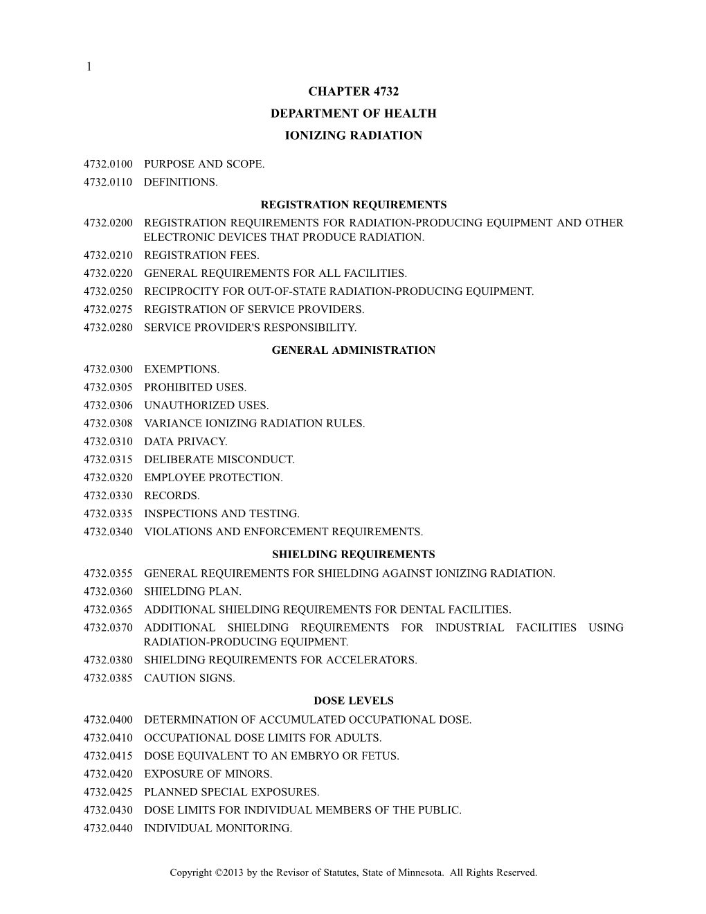 1 Chapter 4732 Department of Health Ionizing Radiation