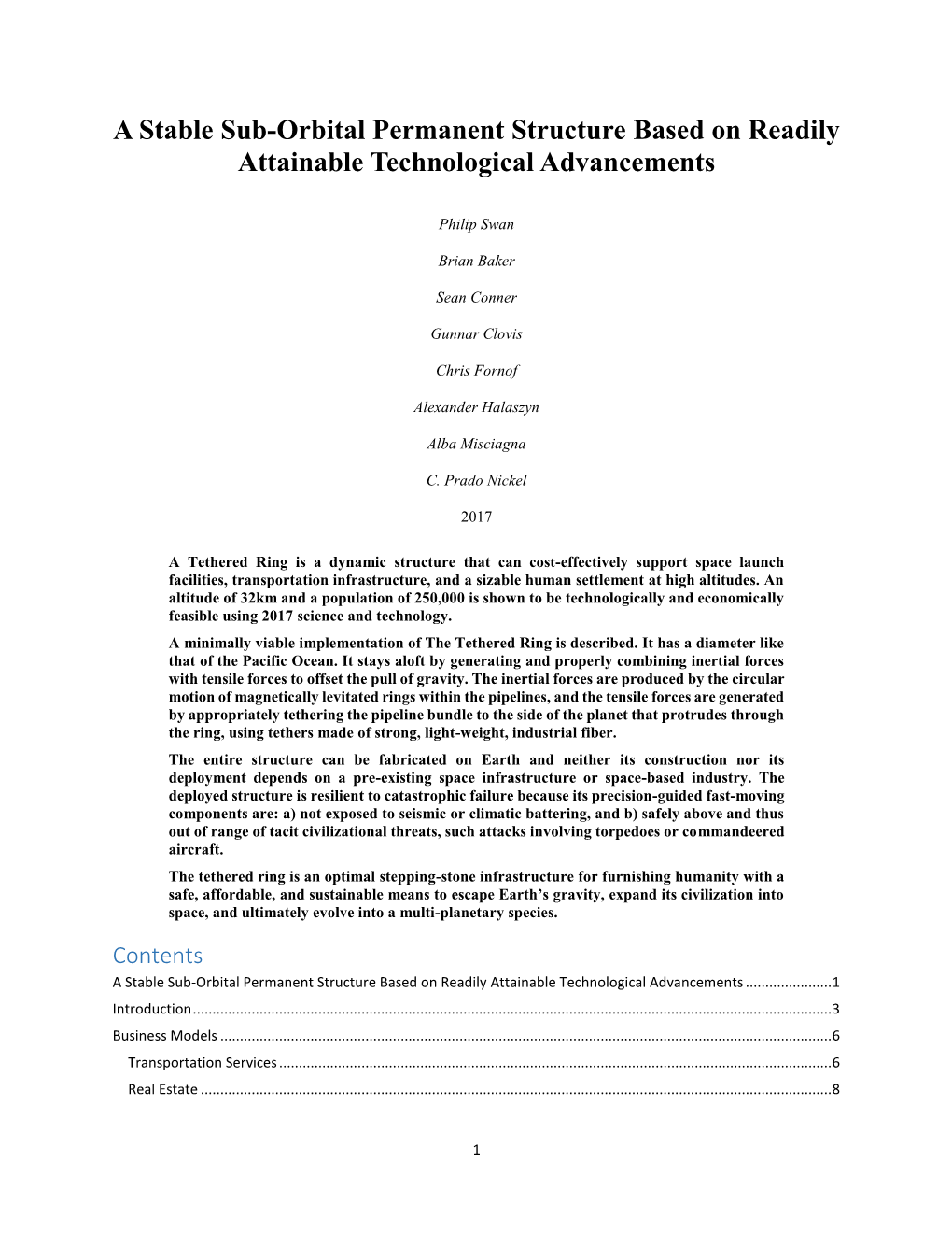 A Stable Sub-Orbital Permanent Structure Based on Readily Attainable Technological Advancements