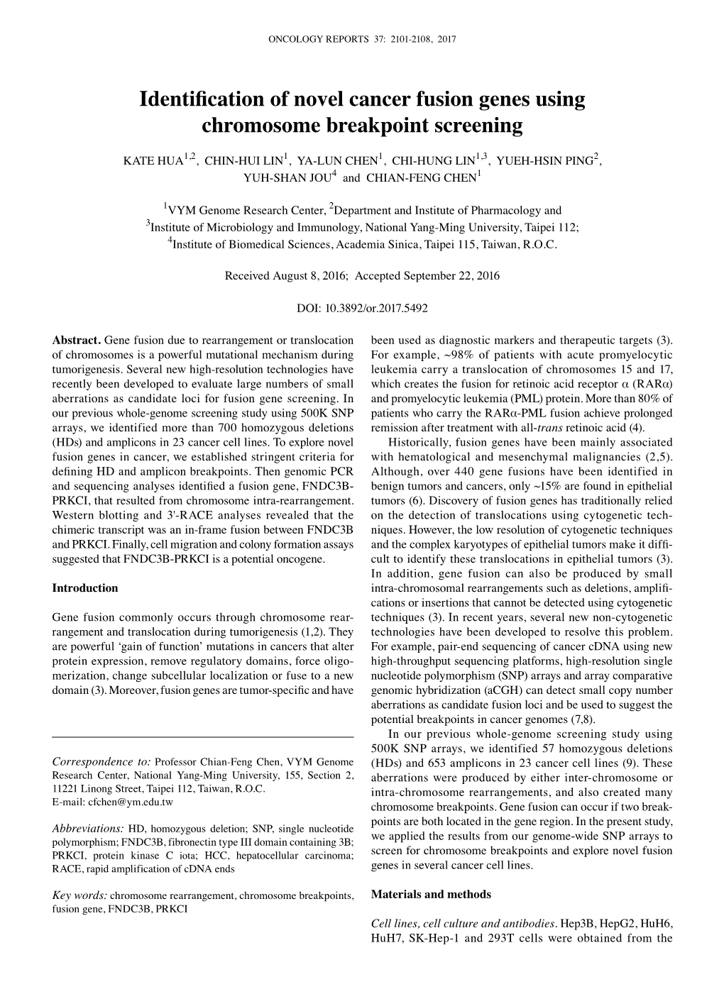 Identification of Novel Cancer Fusion Genes Using Chromosome Breakpoint Screening