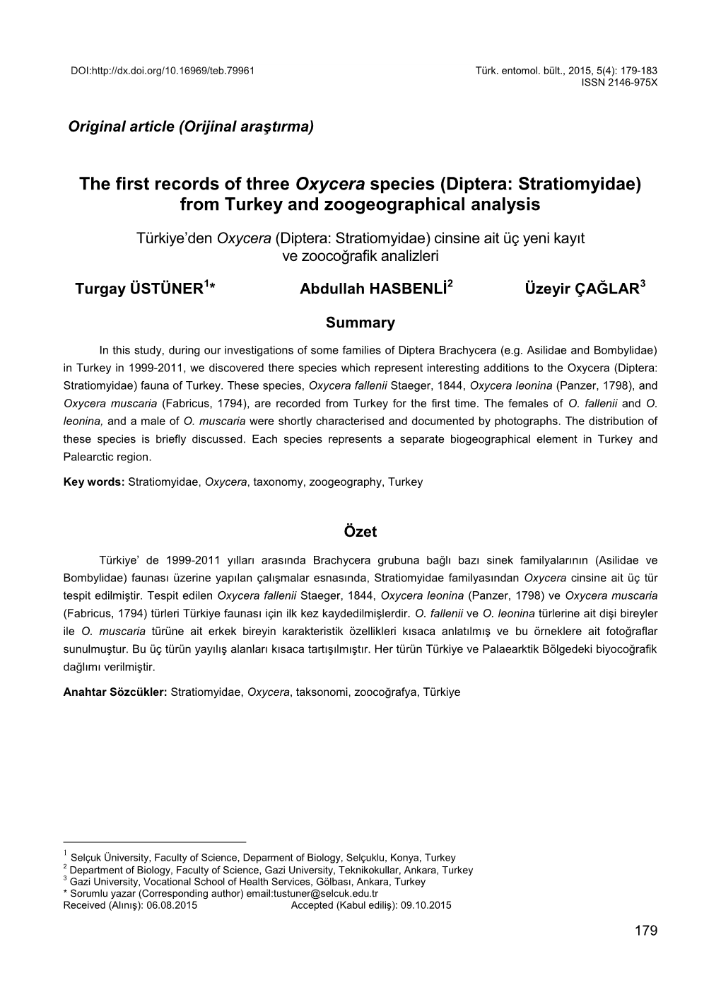 Diptera: Stratiomyidae) from Turkey and Zoogeographical Analysis