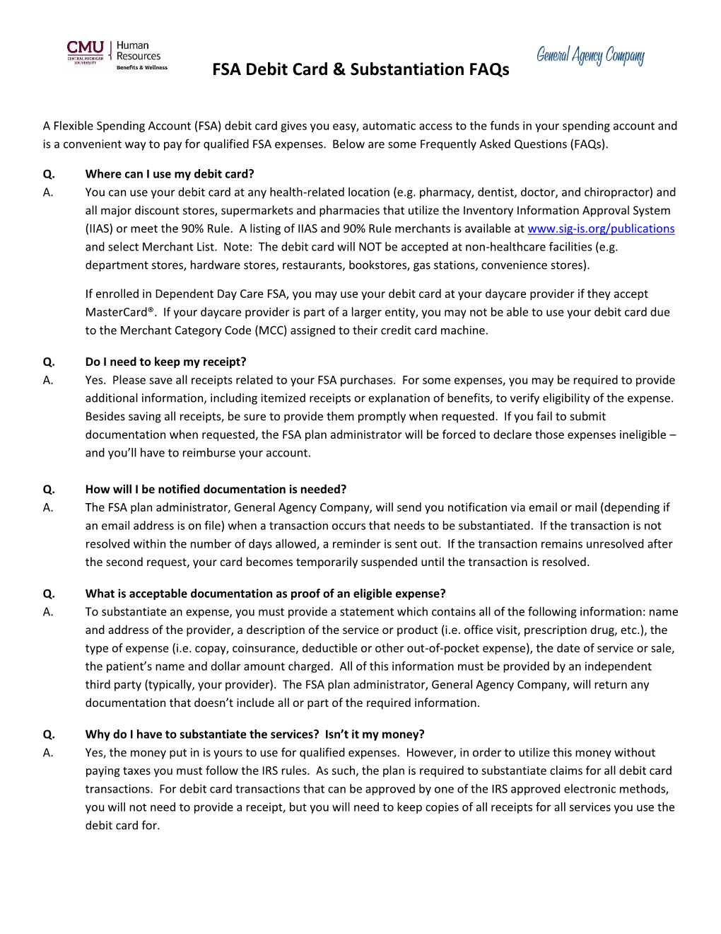 FSA Debit Card & Substantiation Faqs