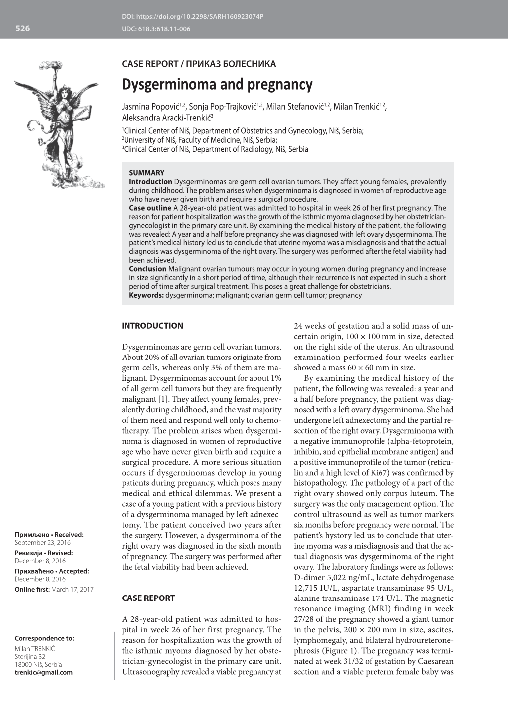 Dysgerminoma and Pregnancy