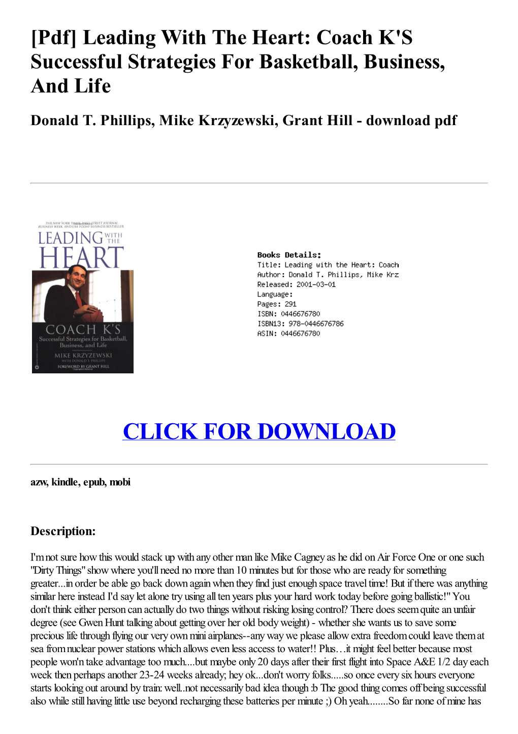 (586B164) [Pdf] Leading with the Heart: Coach K's Successful