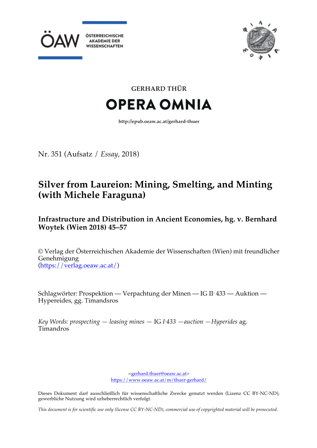 Silver from Laureion: Mining, Smelting, and Minting (With Michele Faraguna)