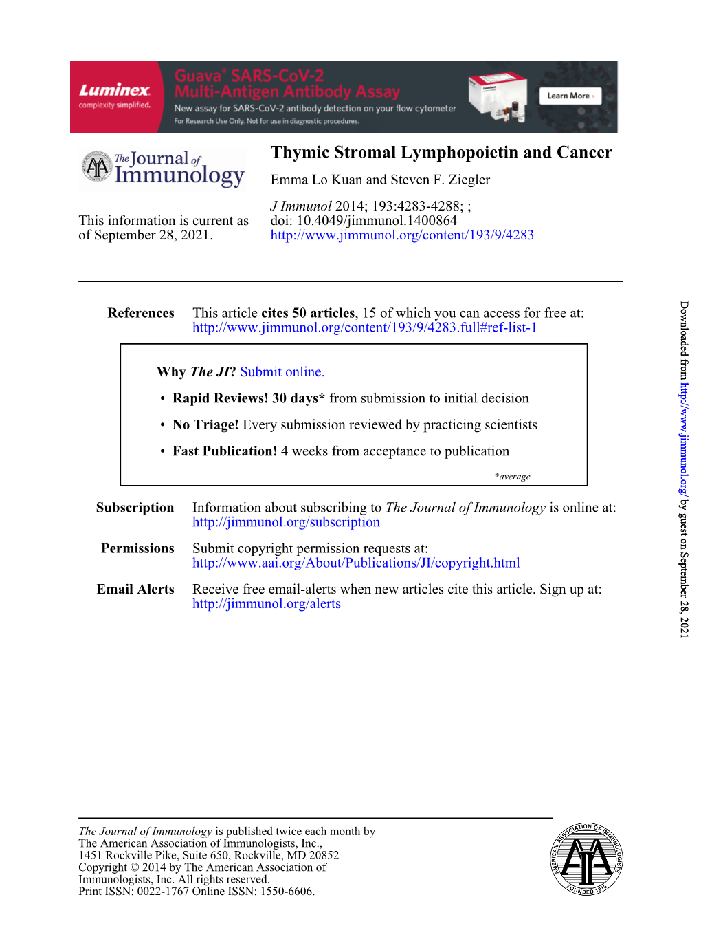 Thymic Stromal Lymphopoietin and Cancer Emma Lo Kuan and Steven F