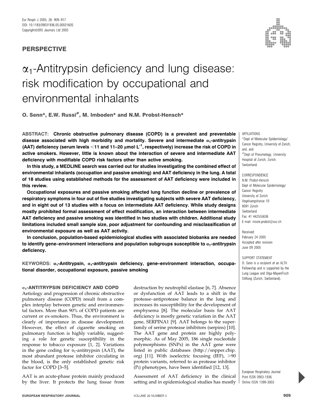 A1-Antitrypsin Deficiency and Lung Disease: Risk Modification by Occupational and Environmental Inhalants