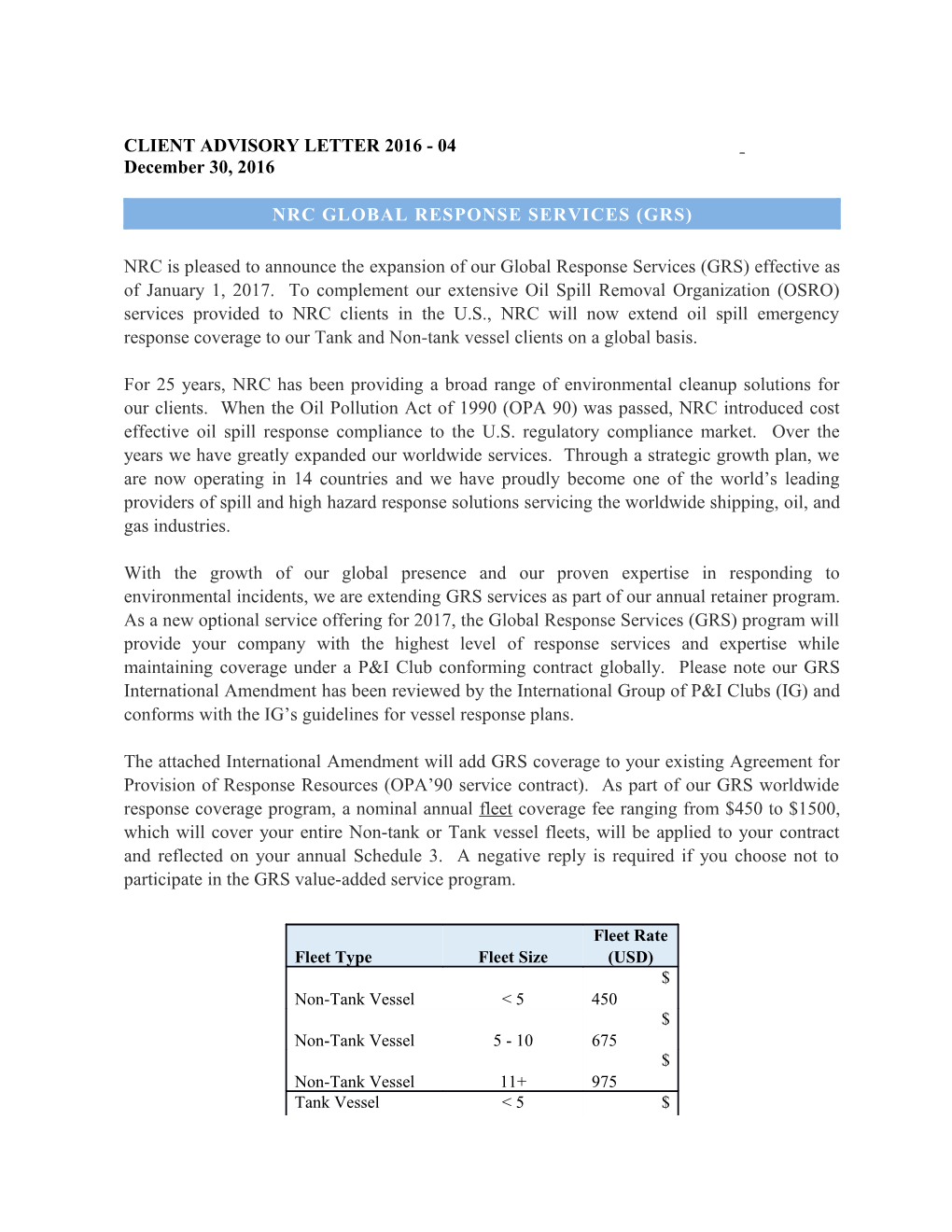 Nrc Global Response Services (Grs)