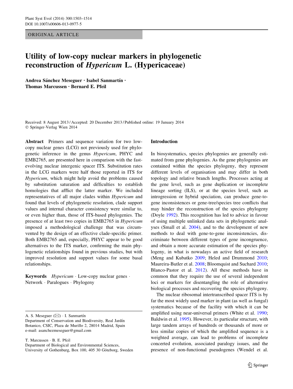 Utility of Low-Copy Nuclear Markers in Phylogenetic Reconstruction of Hypericum L