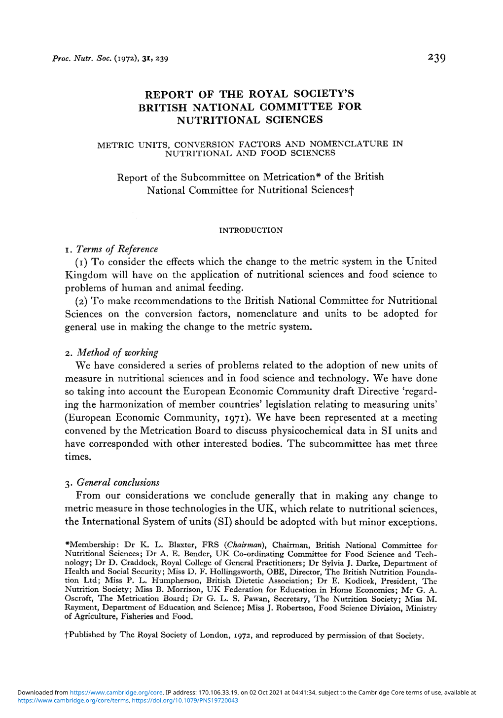 Metric Units, Conversion Factors and Nomenclature in Nutritional and Food Sciences