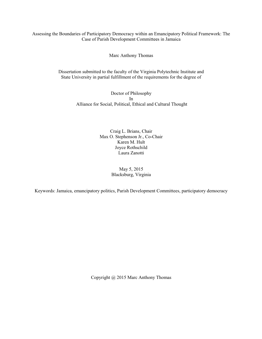 Assessing the Boundaries of Participatory Democracy Within an Emancipatory Political Framework: the Case of Parish Development Committees in Jamaica