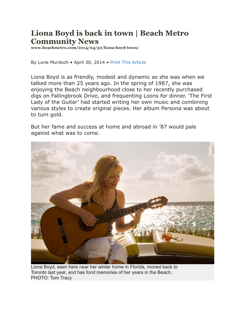 Liona Boyd Is Back in Town Beach Metro Community News Article