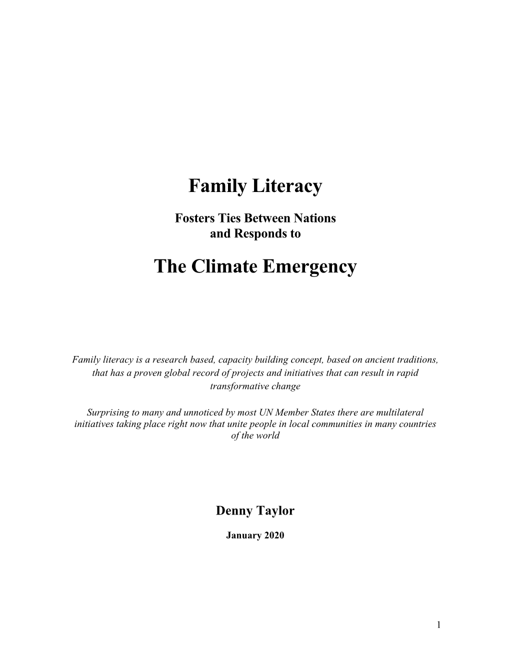 Family Literacy the Climate Emergency