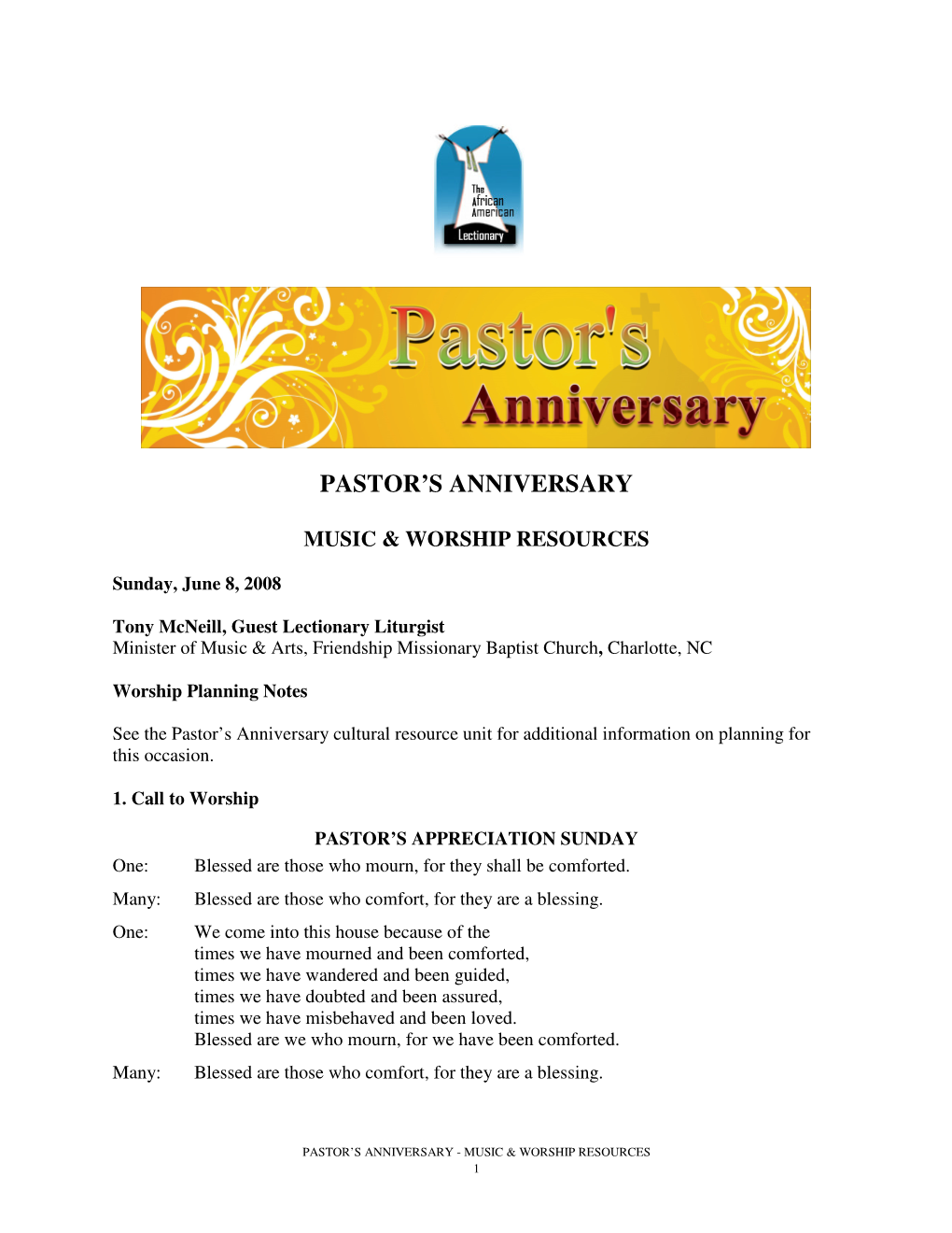 Pastor's Anniversary